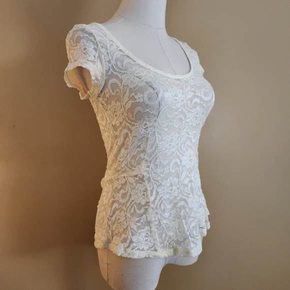 Ivory Floral Lace S/S Top, Women's S - Picture 11 of 13